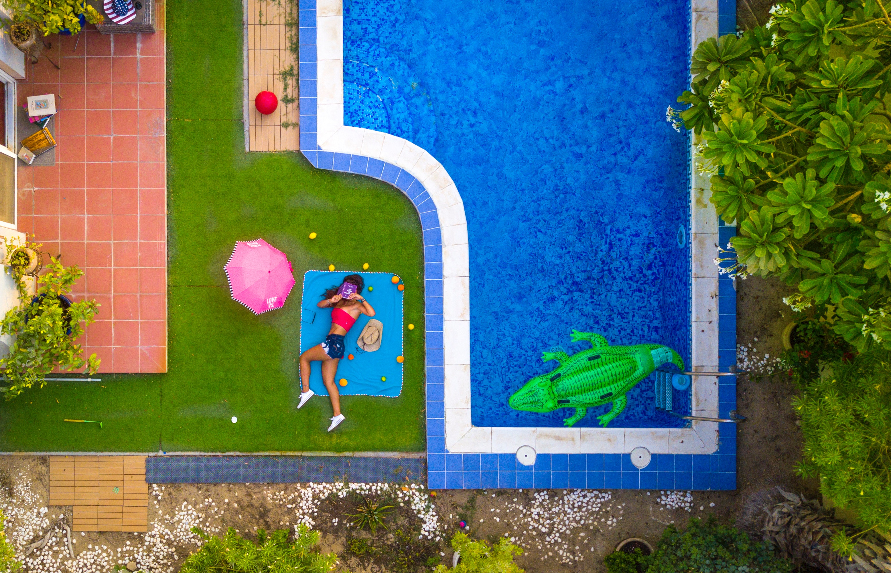 aerial shot of a pool
